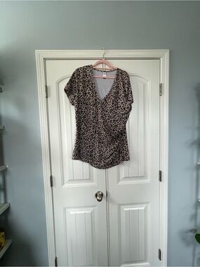 Beauhuty Leopard Print V-Neck Women's Top - 2XL Taupe/Black